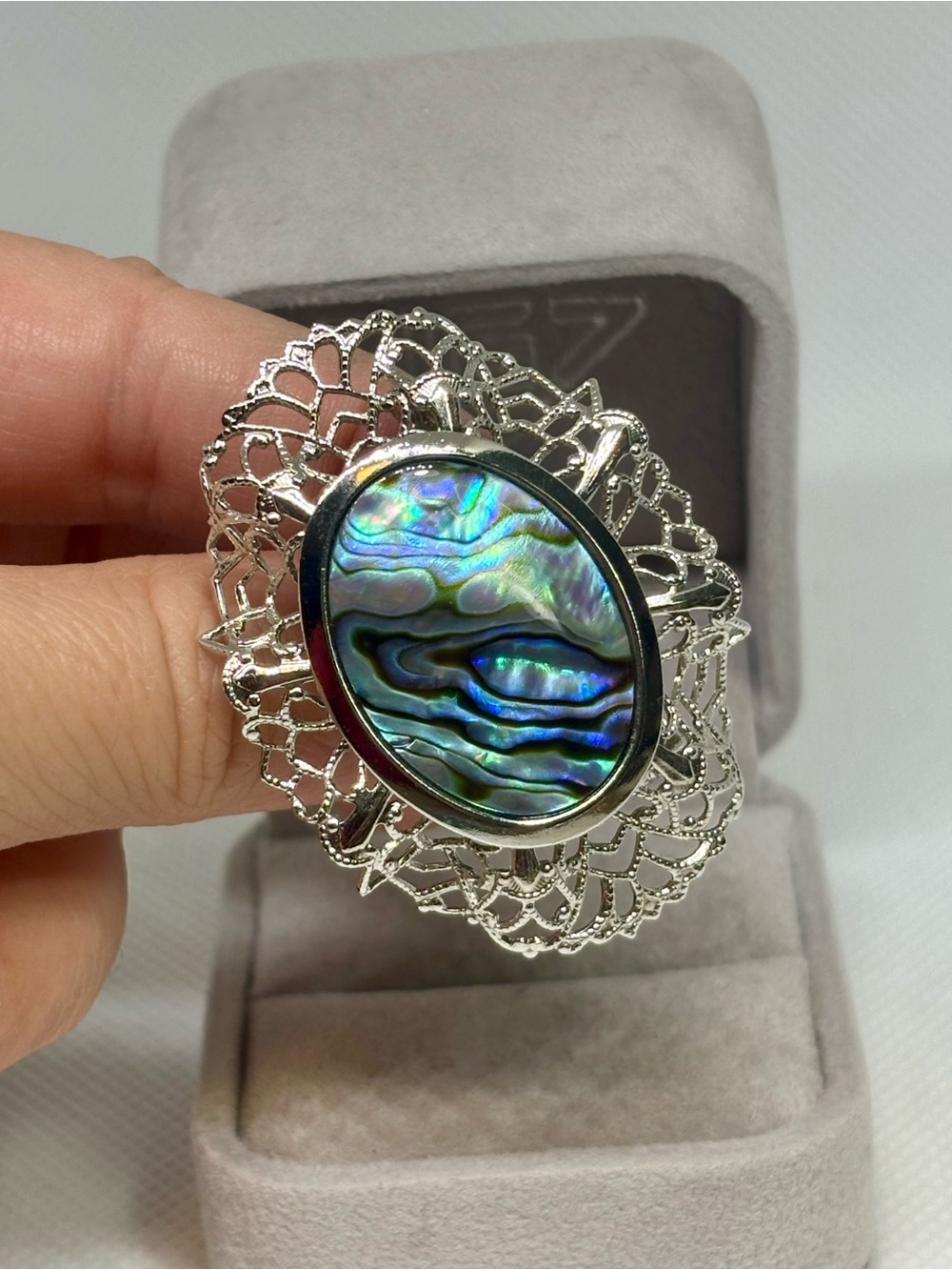 Abalone Shell Filigree Brooch